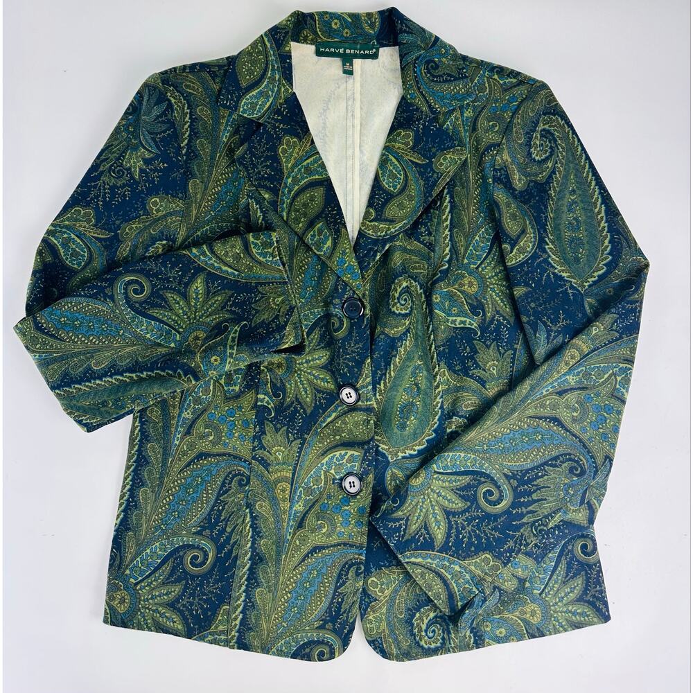 VTG Harve Benard Paisley Blazer M Blue Green Tapestry Dark Academia 90s